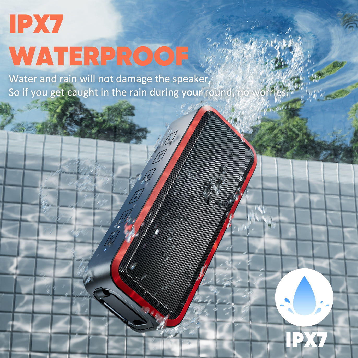 Portable Wireless Bluetooth Pool Speaker - IP68 Waterproof Outdoor, Blue